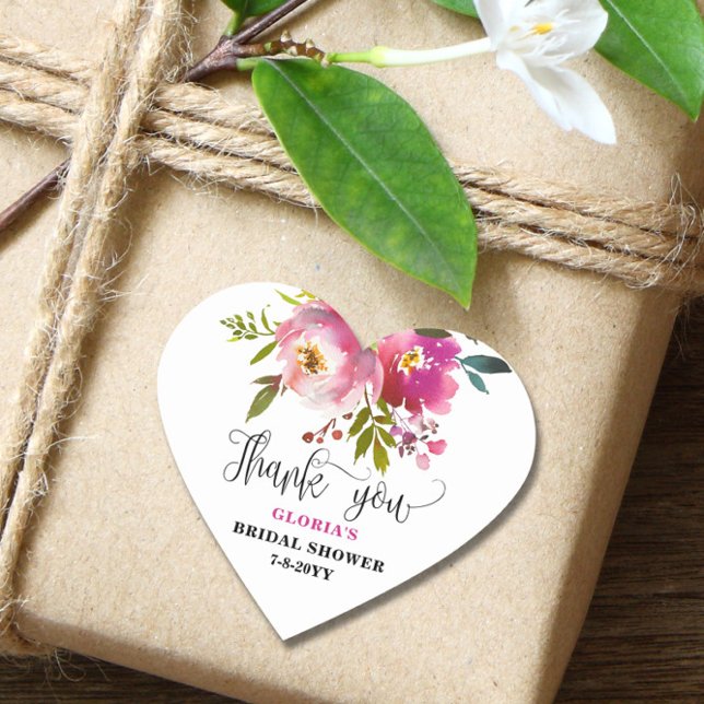 Fuchsia Floral  Bridal Shower  Heart Sticker (Creator Uploaded)