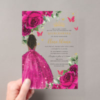 Fuchsia Floral Brown Princess Quinceañera Sweet 16