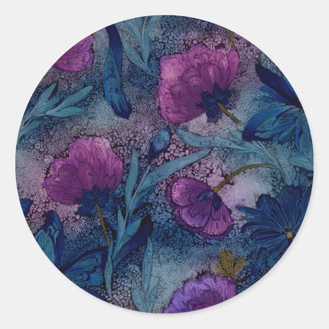 Fuchsia floral classic round sticker (Front)