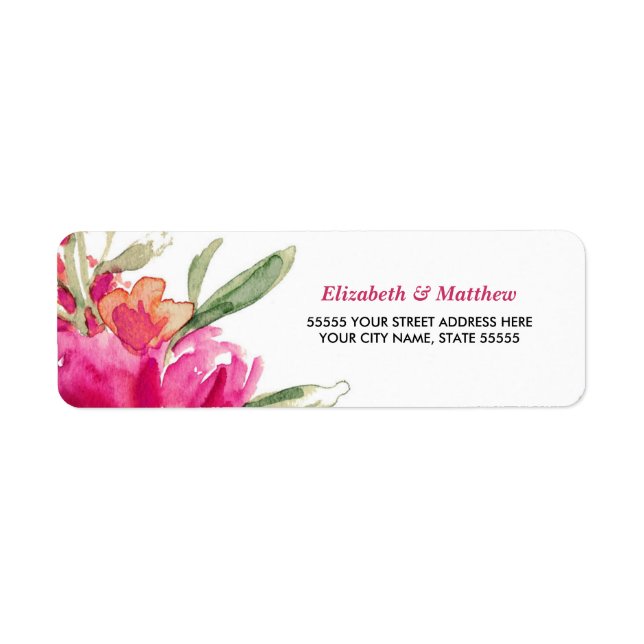 Fuchsia Floral Wedding Return Address Labels (Front)