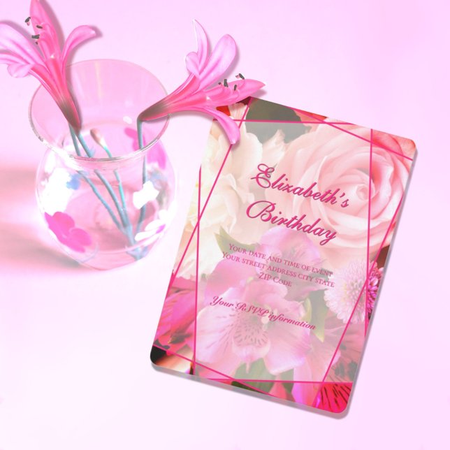 Fuchsia Florals Birthday Invitation Card (Creator Uploaded)