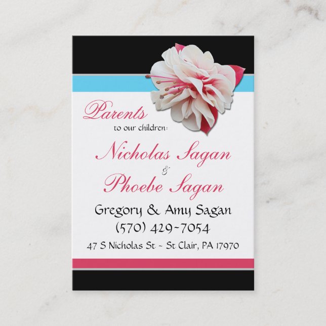 Fuchsia Flower ~ 2 Child, 2 Parents Calling Cards (Front)