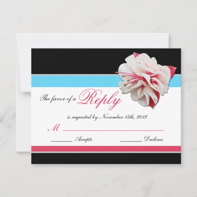 Fuchsia Flower Pink & Aqua Wedding Reply Cards (Front)
