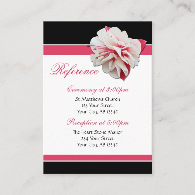 Fuchsia Flower Pink & Black Guest Reference Cards (Front)