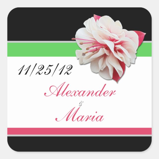 Fuchsia Flower Pink & Green Wedding Stickers (Front)