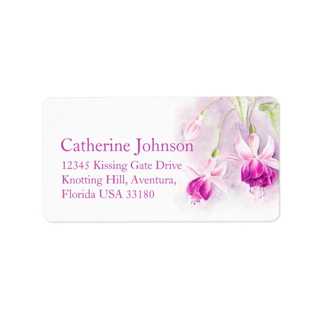 Fuchsia flower pink reply address label (Front)