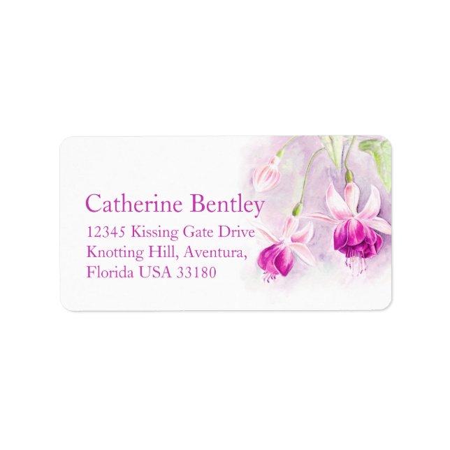 Fuchsia flower pink wedding reply address label (Front)