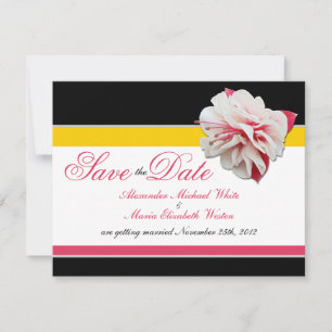 Fuchsia Flower Pink Yellow Wedding Save the Dates Invitation