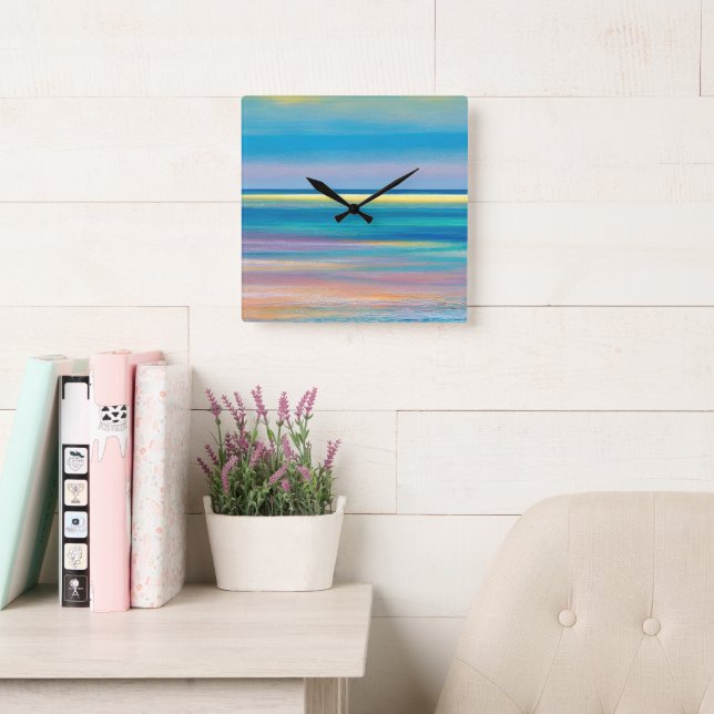 "Fuchsia Fusion" Abstract Seascape Square Wall Clock (Reading Room)