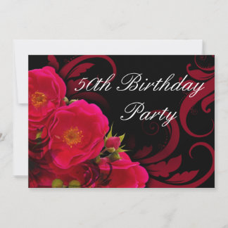Fuchsia Garden Rose Women's 50th Birthday Party Invitation