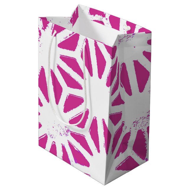 Fuchsia geometric pattern medium gift bag (Back Angled)
