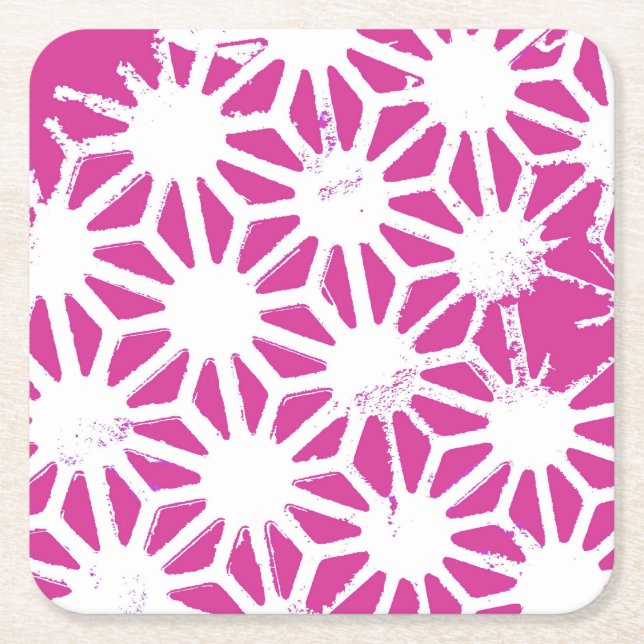 Fuchsia geometric pattern square paper coaster (Front)