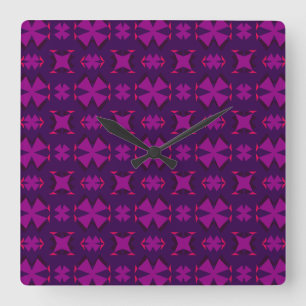 Fuchsia Geotech: A Vibrant Abstract Geometric Text Square Wall Clock