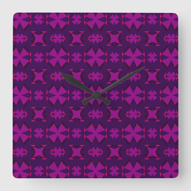 Fuchsia Geotech: A Vibrant Abstract Geometric Text Square Wall Clock (Front)