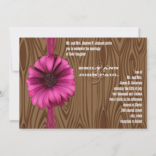 Fuchsia Gerber Daisy Wedding Invite (Front)