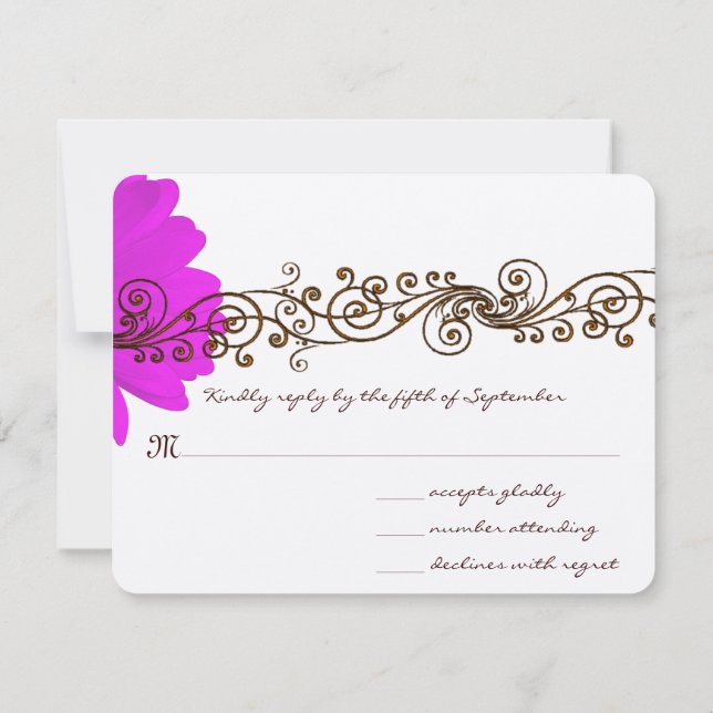 Fuchsia Gerber Daisy Wedding RSVP Card (Back)