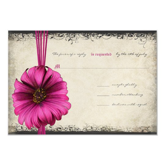 Fuchsia Gerber Daisy Wedding RSVP Card