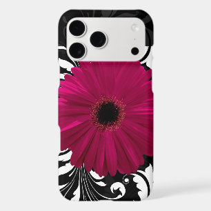 Fuchsia Gerbera Daisy with Black and White Swirl
