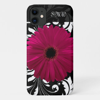 Fuchsia Gerbera Daisy with Black and White Swirl iPhone 11 Case
