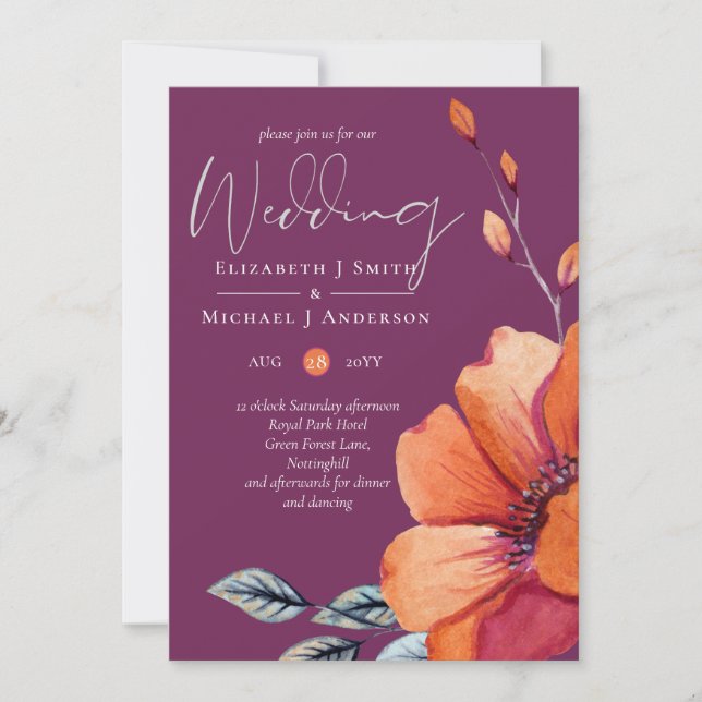Fuchsia Ginger  Autumn Fall Wedding Invites Envl. (Front)