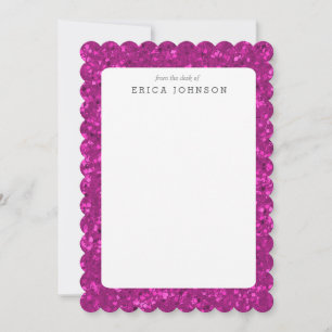 Fuchsia Glitter Look Hot Pink Sparkle Print Note Card