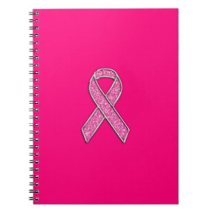 Fuchsia Glitter Style Pink Ribbon Awareness Notebook