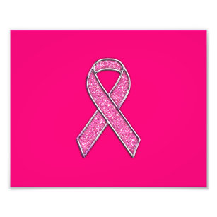 Fuchsia Glitter Style Pink Ribbon Awareness Photo Print