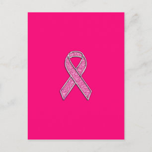 Fuchsia Glitter Style Pink Ribbon Awareness Postcard