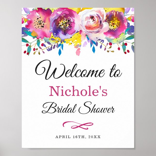 Fuchsia Gold Botanic Garden Bridal Shower Sign (Front)