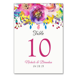 Fuchsia Gold Floral Wedding Table Number Card