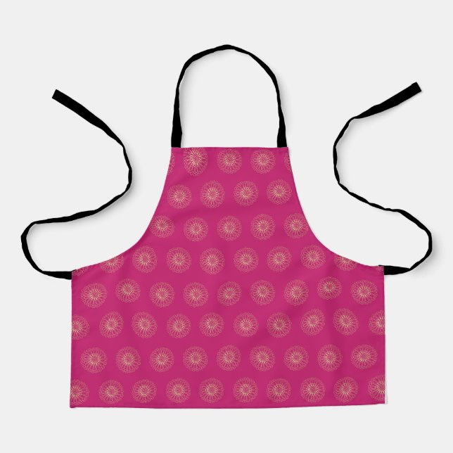 Fuchsia | Golden Zinnia Flower Medallions Apron (Front)