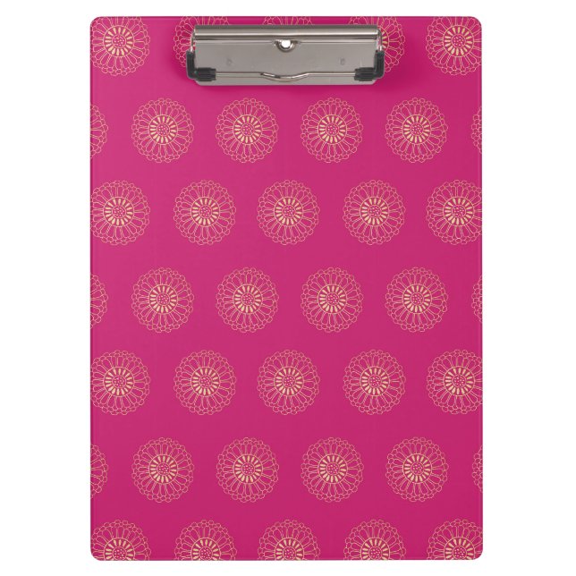 Fuchsia | Golden Zinnia Flower Medallions Clipboard (Front)