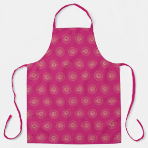 Fuchsia Golden Zinnia Flower Medallions Large Apron