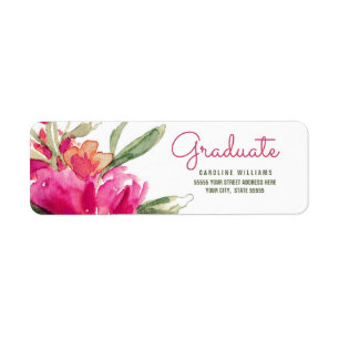 Fuchsia Green Floral Graduation Address Labels