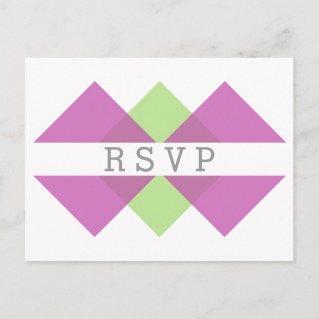 Fuchsia Green Geometric Triad RSVP Postcard (Front)