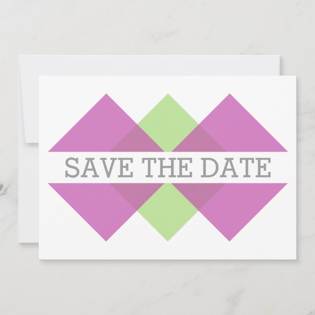 Fuchsia Green Geometric Triad Save the Date Invite (Front)