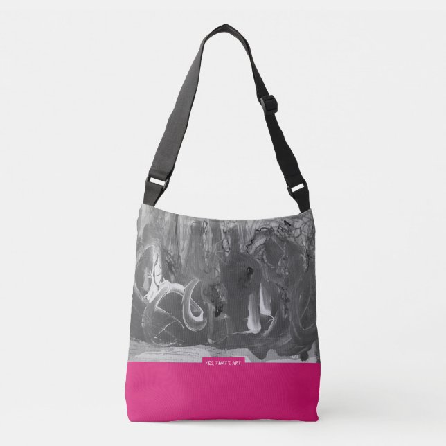 Fuchsia&Grey, Abstract Art Crossbody Bag (Front)