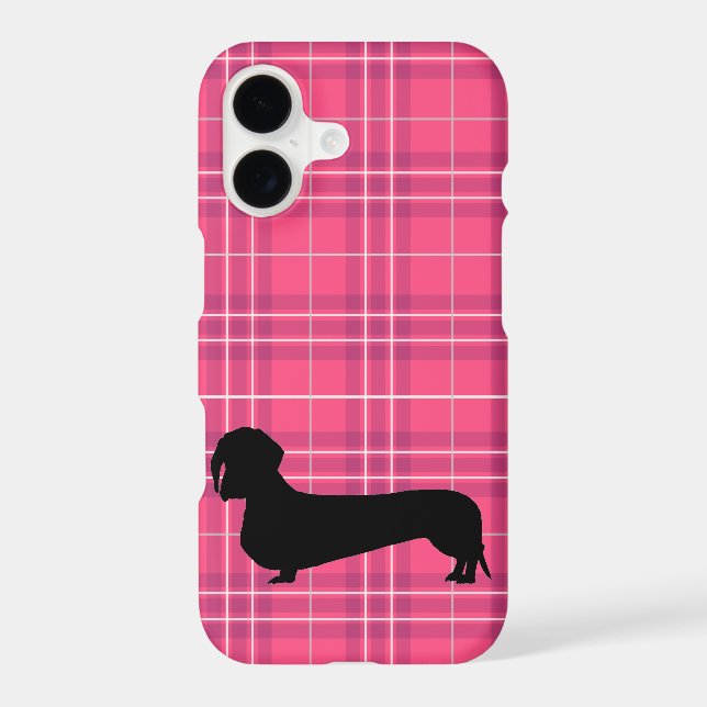 Fuchsia Grey Plaid Dachshund Pattern Preppy (Back)