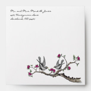 Fuchsia & Grey Vintage Love Birds Flower Envelopes