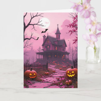 Fuchsia halloween mansion card