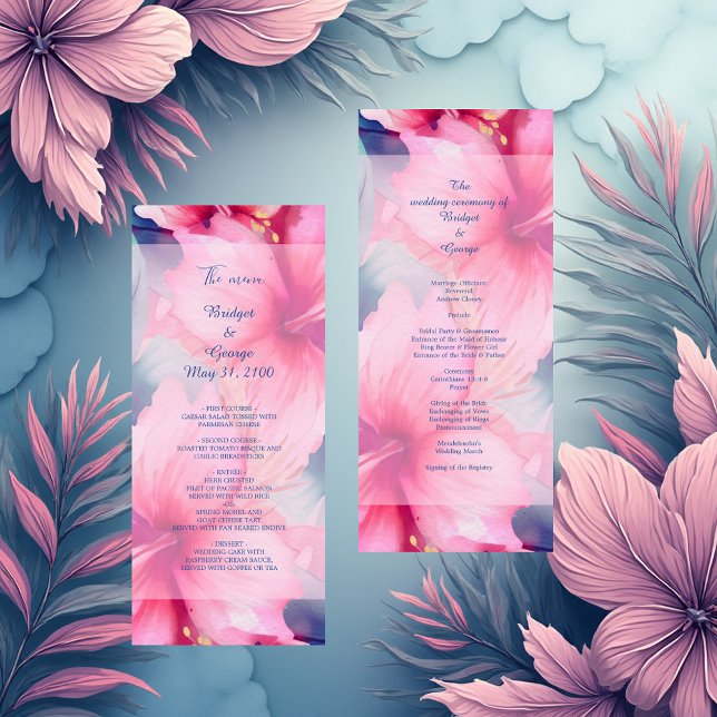 fuchsia hawaiian tropical floral hibiscus wedding program (Creator Uploaded)