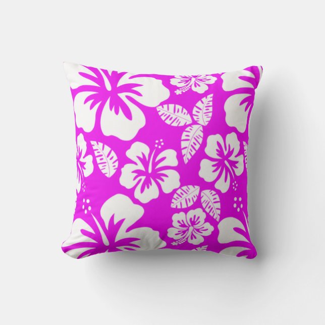 Fuchsia Hawaiian Tropical Hibiscus Cushion (Front)