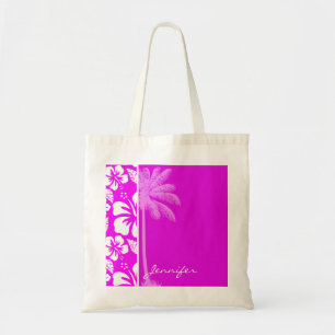 Fuchsia Hawaiian Tropical Hibiscus; Palm Tote Bag