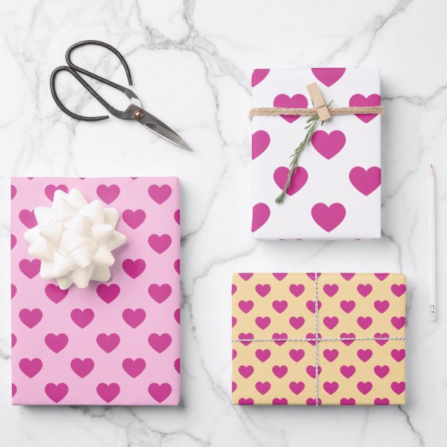 Fuchsia Heart Pattern Pink Preppy Aesthetic y2k  Wrapping Paper Sheet (Front)
