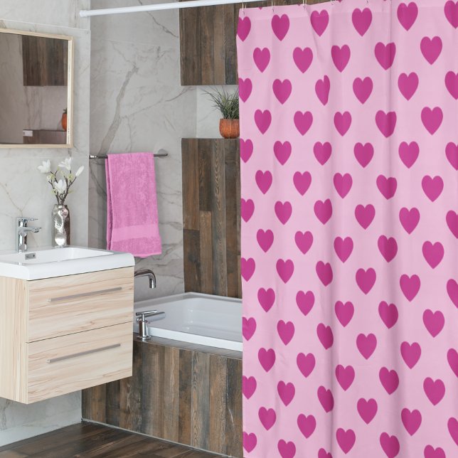 Fuchsia Heart Pattern Pink Preppy y2k Shower Curtain (Creator Uploaded)
