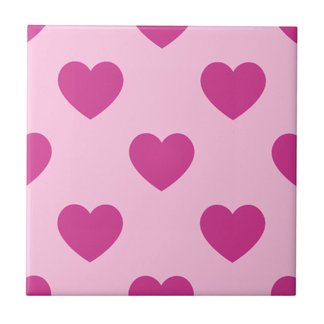 Fuchsia Heart Pattern Preppy Pink y2k Aesthetic Ceramic Tile (Front)