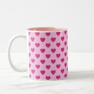 Fuchsia Heart Pattern Preppy y2k Aesthetic Pink Two-Tone Coffee Mug