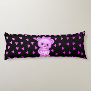 Fuchsia Heart Print Teddy Bear Body Pillow