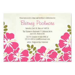 Fuchsia Hibiscus Hawaiian Birthday Party Invitation