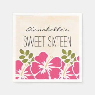 Fuchsia Hibiscus Hawaiian Sweet 16 Birthday Party Napkin